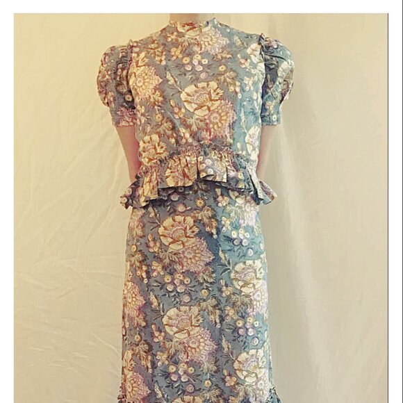 Block print summer dress with waist ruffle - Picture 3 of 5